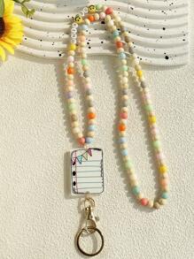 1pc Retractable Lanyards For Id Badges Teacher Lanyard With ID Holder Acrylic And Wooden Beaded Lanyard For Keychain Personalized Gift For Women Car Accessories Bag Charm School Bag Charms Car Accessories Friend Sister Gift Ideas - Multicolor - View 17