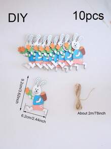 1 套（10 件）- 木制吊坠、DIY 创意兔子奔跑形木制工艺品、复活节派对家居氛围装饰品（附绳子作为礼物）