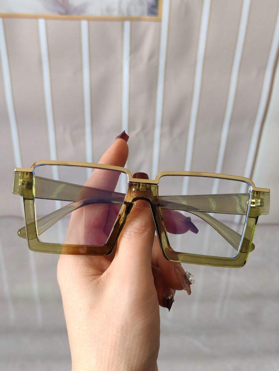 1pc Unisex Vintage Large Frame Clear Lens Glasses, Decorative Glasses Frame