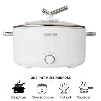 OCTAVO 电火锅 3L 陶瓷釉不粘锅 双功率多功能电饭锅 适用于牛排、意大利面、火锅、拉面 快速加热过热保护