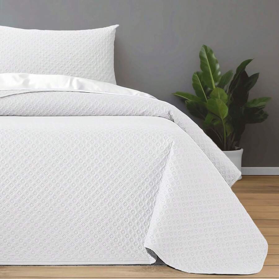 Kynley Chăn ga trải giường chần bông mùa hè và chuyển mùa, 100% polyester, mỏng, mềm mại, màu trắng, kèm vỏ gối, kích thước 45x70cm. - trắng - Xem 1