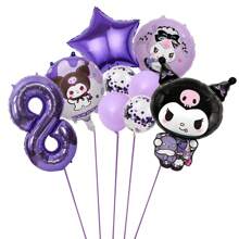 Set de 9 piezas (1 Set) Globos con tema de Kuromi de Dibujos Animados de Color Morado para Fiesta de Cumpleaños de 0 a 9 Años - Globos de Película de Aluminio con Diseño de Estrella, Número Digital, Estrella Negra y Morada, Kuromi de Sanrio - Decoración para Fiesta de Cumpleaños, Ceremonia de Graduación, Interior y Exterior - Suministros de Decoración con Imagen de Dibujos Animados Adorables para Fotografías y Fondo de Pared