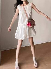 Spring Summer Casual Vest Dress For Women Back To School Autumn Clothes Korean Style Elegant Chic Solid Color Sleeveless O-Neck Vintage Homecoming Short Dresses Kawaii Party Graduation White Black Clothes White Dress New Year Christmas