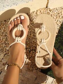 夏季时尚简约舒适编织儿童平底户外凉鞋