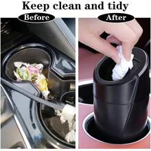 Car Trash Can With Lid - Car Trash Bin Cup Holder - Black Mini Leak-Proof Vehicle Garbage Bin Trash Can With 15pcs Garbage Bags - Front & Back Seat Car Accessories Organizer And Storage