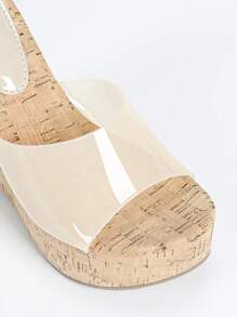 Damen Plateau-Keilsandalen mit 12 cm wasserfester dicker Sohle, vielseitige Slip-On High Heels Mules - Aprikosenfarben - Übersicht 7