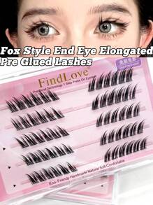 60Clusters C Curl Fox Eye Lashes Pre Glued Eyelashes End Eye Elongated Self Adhesive Eyelash 13mm Fox Style DIY Lashes Natural And Realistic False Eyelashes With Segmented Design Large Capacity Eyelash With Upward-Angled Suitable For Daily Use Gift For Women & Girl - C - View 1
