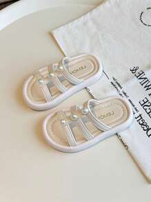 儿童夏季新款休闲一脚蹬拖鞋，简约时尚日常穿着 - 白色 - 查看 5