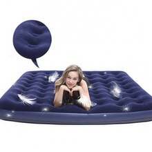 Colchón de aire, colchón inflable tamaño individual con cima de onda con superficie acolchada, cama de aire durable para el hogar, campamento y huéspedes - capacidad de peso de 500 lb (azul oscuro)