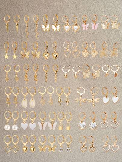 Juego de 16/18/24/30 piezas de pendientes de mujer con rhinestones, perlas falsas con diseños de mariposa, corazón, estrella, serpiente, rosa, margarita y concha, elegante regalo para vacaciones, fiestas y combinaciones diarias