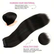 Extensiones de cabello con clip, 8 unidades de cabello humano liso, suaves, sedosos, con borde invisible, extensiones de cabello brasileño real, con clip para cabeza completa - Natural Black - Ver 6