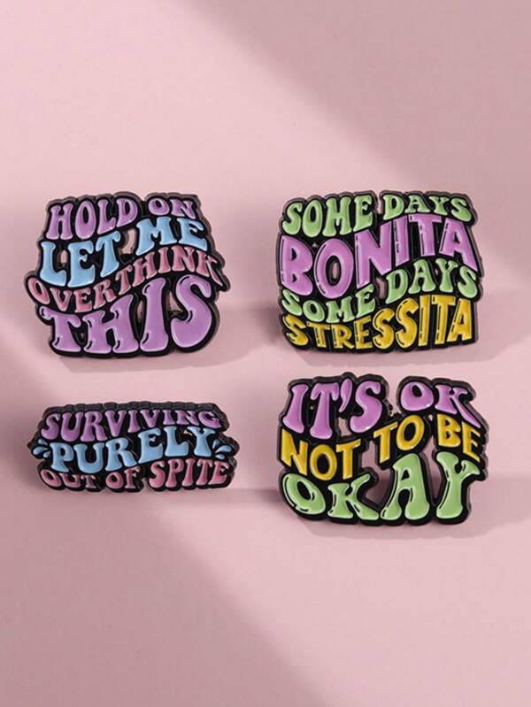 1pc Colorful English Phrase Brooch, Cool Slogan Metal Badge Accessory, Jewelry Gift For Best Friend