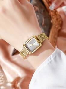 1 pièce Montre-bracelet élégante pour femmes en acier inoxydable, cadran carré, montre à quartz de luxe classique, (sans boîte de montre)