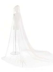 1pc Elegant Sheer Mesh Solid Color Vintage Hooded Cloak, Romantic Bridal Cape Suitable For Weddings And Special Occasions, Halloween Adult Vintage Solid Color Hooded Veil Vampire Bride Cloak