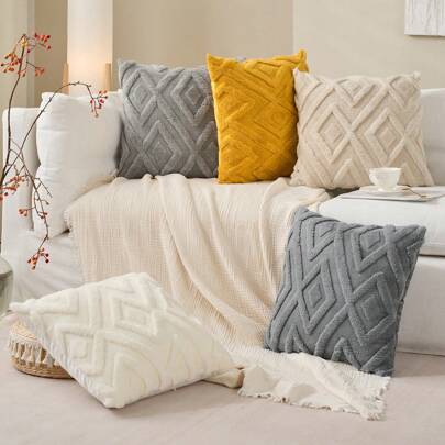 1pc Decorative Faux Wool Throw Pillow Covers Christmas Soft Plush Fuzzy Short Fleece Square Patterned Cushion Cases Solid Pillowcases Couch For Bed Sofa Living Room Gifts Birthday Graduation