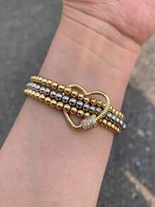 1 pieza Brazalete de metal con cuentas con forma de corazón y estrella, apropiado para uso diario de mujeres