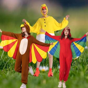 Adult Women Chicken Costume, Parrot/Turkey Jumpsuit With Colorful Wings, Hat, Shoes, Animal Costume For Halloween, Stage Performance, Street, School, Shows