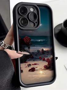 1 pièce Coque de téléphone antichute en TPU à bord épais avec texture de rose. Compatible avec les séries Apple : iPhone 16/16 Pro Max/16 Pro/16/16 Plus 11, 15 Pro Max, 14 Pro Max et les séries Galaxy, Sam/Honor, X7B, X8B/S24/S24U/23U/A55/A54/A13/A14 - Noir - Voir 4