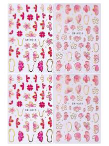 4片装春夏彩色花朵美甲贴纸 粉色花朵DIY美甲设计 3D自粘贴纸 适用于亚克力指甲 美甲装饰 美甲用品 - 彩色 - 查看 4