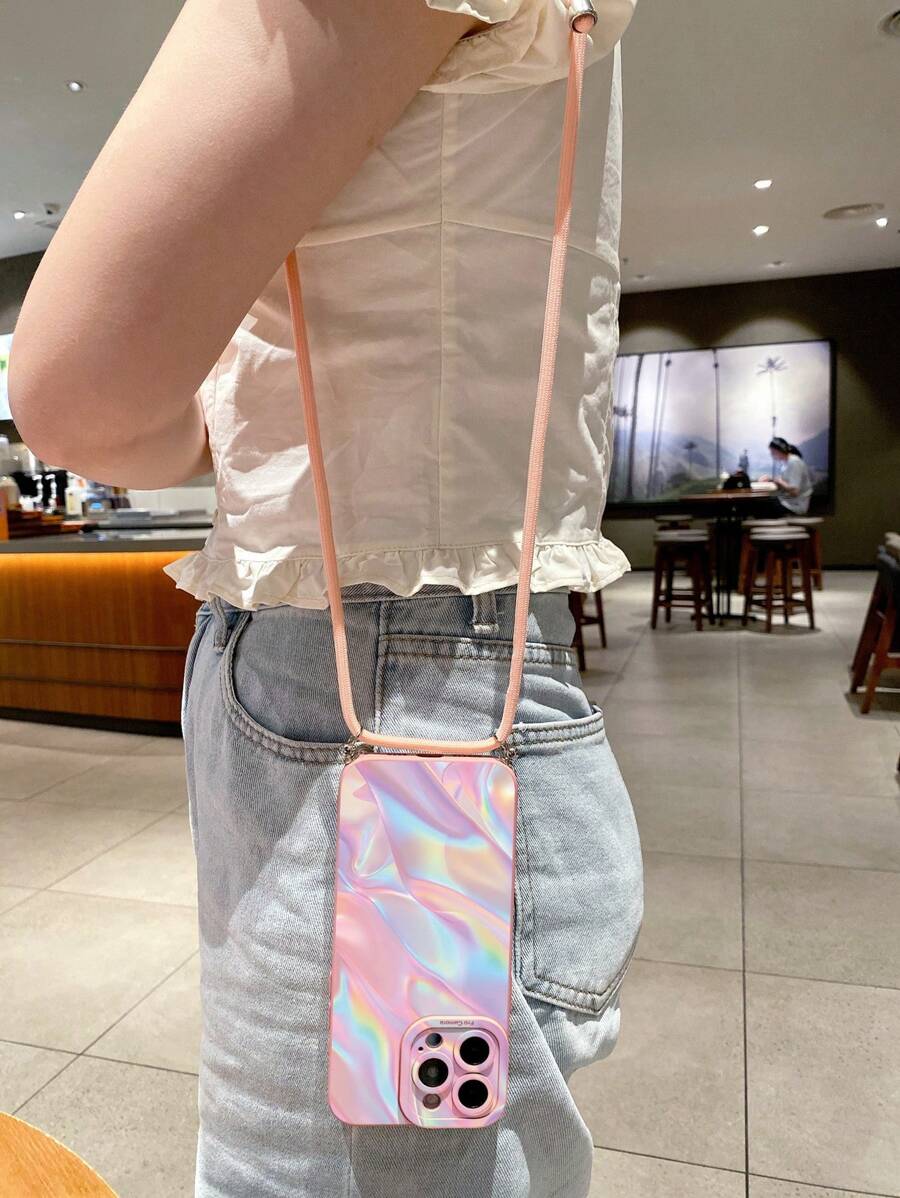 1 件斜跨带极光渐变防摔手机壳，兼容 Apple、/Galaxy、Infinix、Redmi、OPPO、VIVO、Realme 防水防震防刮 - 粉色 - 查看 1