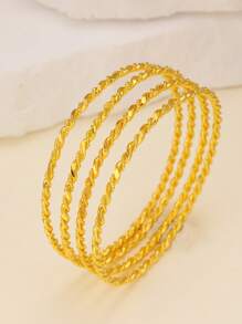 4pcs/Set 18k Gold Plated Braided Wire Bangle Bracelets, Fashionable For Women, Suitable For Party, Gathering, Gift, Daily Wear