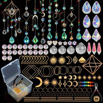 400pcs Crystal Suncatcher Making Kit, Rainbow Prism Hanging Decor Pendant For Windows, Indoor & Outdoor Garden, Wedding Party Decor, Glass Craft Supplies For DIY Suncatcher Making
