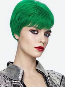 Peluca corta estilo pixie verde para mujer, peluca sintética de moda con gorra de red de rosa transpirable, versátil para el Día de San Patricio, festivales de música u Halloween