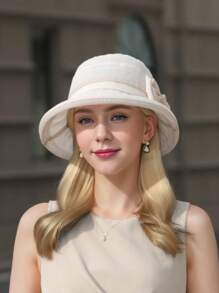 1pc Elegant Bow Decor Casual Two-Tone UPF Sun Hat, Breathable Bucket Hat For Spring/Summer/Autumn