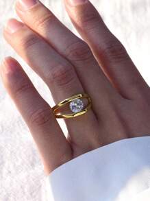 1 st. Europese en Amerikaanse INS-stijl S925 sterling zilveren ring met ingelegde zirkonia, vrouwenfeest, dagelijks, ramadan, vakantiecadeau