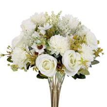 1 件/3 件人造花丝绸绣球花束假茶玫瑰适合秋季婚礼花瓶用于家庭餐厅卧室装饰、节日生日派对配件、户外花园装饰 - 白色 - 查看 2