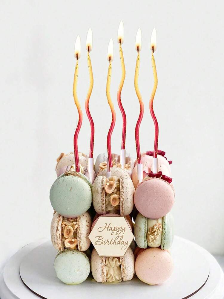 6pcs Pink & Yellow Ombre Swirly Drippy Birthday Cake Candles - Multicolor - View 5
