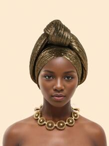 Glitter Fabric African Auto Gele Headtie Nigeria Party Headwear Knoted Turban Cap Women's Head Wraps