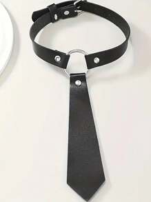 1PC Black Pu Leather Collar Imitation Tie Design Elegant Fashion Accessories Festival Clothing Matching Accessories