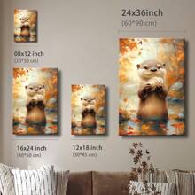 1pc Framed Canvas Wall Art Poster Printing Modern Realism Digital A Otter Holding A Piece Of Bread Wall Art Decoration For Living Room Bedroom Bathroom Kitchen Apartment Hotel, Artful Home Decoration - Framed, Vertical