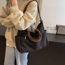 女士多口袋手提包，简约时尚单肩斜挎包，轻便可折叠，适合购物、旅行、工作 - 黑色 - 查看 10