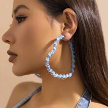 1 Paar Retro Mode übertriebene Denim-Effekt Stoff Creolen, einfache verdrehte Kreis Ohrringe für Frauen