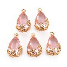 5pcs Hollow Plum Blossom Bordered Teardrop Transparent Glass Pendant Charms, Suitable For Bracelet, Necklace, Earring, Tassel Hair Accessory DIY