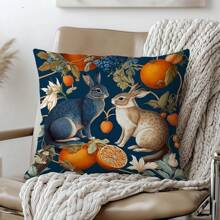 1pc Vintage Morris Style Rabbit Print Pillow Case, Single-Sided Peach Velvet Fabric, 45*45CM/18*18inch Cushion Cover, Suitable For Modern Minimalist Sofa, Living Room Decor, Gift