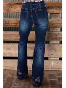 Cruel Hannah Slim Flare Cowgirl Chaps Horse Embroidery High Waist Stretchy Texas Relaxed Denim Jeans Butt Lifting Western Women's Trousers T55 - Rửa tối - Xem 4
