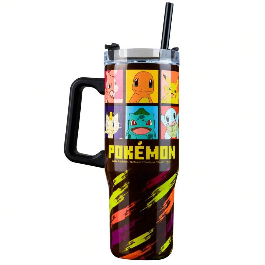 pokemon Insulated Tumbler Travel Mug 940ml/33oz Anime Water Bottle Straw & Handle Thermal Double Wall - Black - View 1