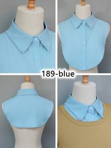 1 pezzo Maglia da donna con colletto a fiori decorati con perline, orlo a volant a quadri, adatta come strato base sotto maglioni e Maglietta, per primavera, estate, autunno e inverno - Multicolore - Visualizzare 4