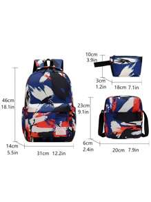 3 合 1 涂鸦背包套装，轻便休闲背包适合青少年、学生、旅行、户外、运动、度假、毕业礼物或生日配饰 - 彩色 - 查看 5