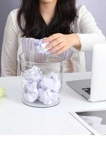 1pc High Aesthetics Transparent Handle Waste Bin, Decorative Dustbin, Desk/Dorm/Office/Kitchen Garbage Can, Without Lid