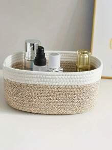 1pc Oval Storage Basket, Rope Woven Basket, Home White And Mixed Color Handmade Basket, Kitchen, Bathroom, Miscellaneous Items, Snack Basket, Home Organization And Storage Supplies For Kitchen Bathroom Bedroom Living Room Dorm Office Desk, Home Decor