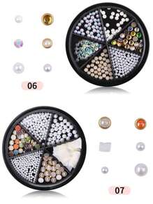 6 Grid 3D Nail Decoration Pendant Alloy Butterfly Shell Seahorse Starfish Pearl Ruby Color Round Beads 3D Metal Pendant Suitable For Nail Art Jewelry Making Technology DIY Nail Charms Nail Gems Nail Supplies