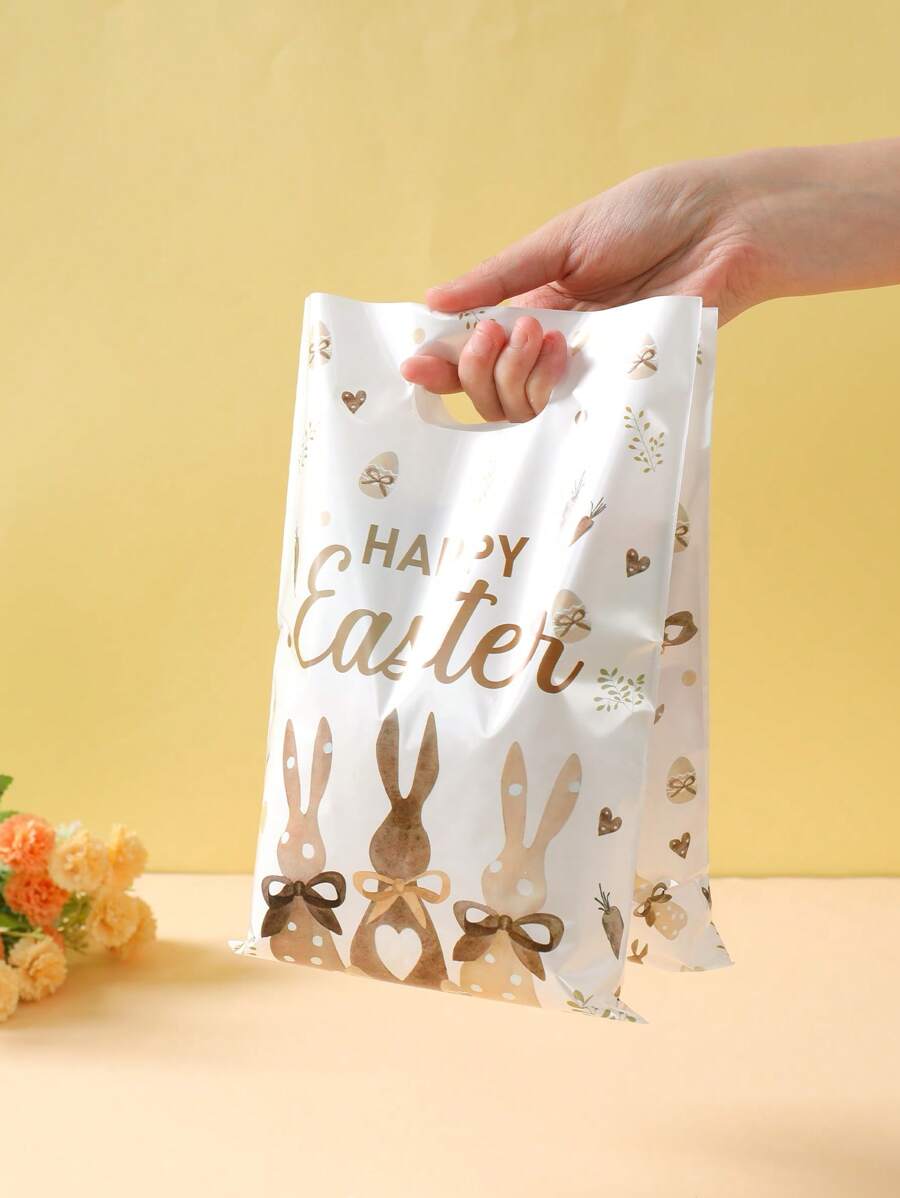 50 件复活节兔子手提袋礼品袋、兔子彩蛋胡萝卜图案复活节快乐手提袋、复活节快乐派对家居活动装饰、复活节厨房用品包装袋塑料袋、复活节餐桌礼品桌派对桌桌面装饰、复活节精品礼品包装用品礼品包装袋、复活节礼物 - 復活節三隻兔子 - 查看 1