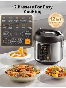 COMFEE' Arrocera Digital, Vaporizador, Olla de Cocción Lenta (12 Programas), Gran Capacidad (5.2 cuartos de galón), Preestablecida 24 Horas y Calienta Instantáneamente - 10 ajustes preestablecidos_4 tazas sin cocinar - Ver 6