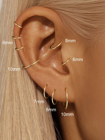 1 par de pendientes de aro de plata de ley 925 clásicos tipo abrazadera de 6mm-10mm, hipoalergénicos, pequeños pendientes de cartílago tipo abrazadera para uso diario de mujer