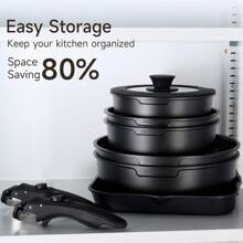 Set De Casseroles Et Poêles Avec Poignées Amovibles 25/26-Pièces,Poêle 20/26Cm,Casserole 18/20Cm,Poêle À Frire 26Cm,Poêle À Griller 26Cm,Revêtement Antiadhésifn,Compatible Toutes Les Cuisines