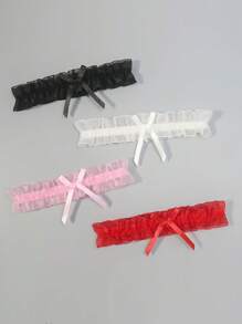 Sexy Mesh Lace Garter Belt Thigh Rings, Women Elastic Thigh Bands Bow Decor For Stage Performance, For Rave